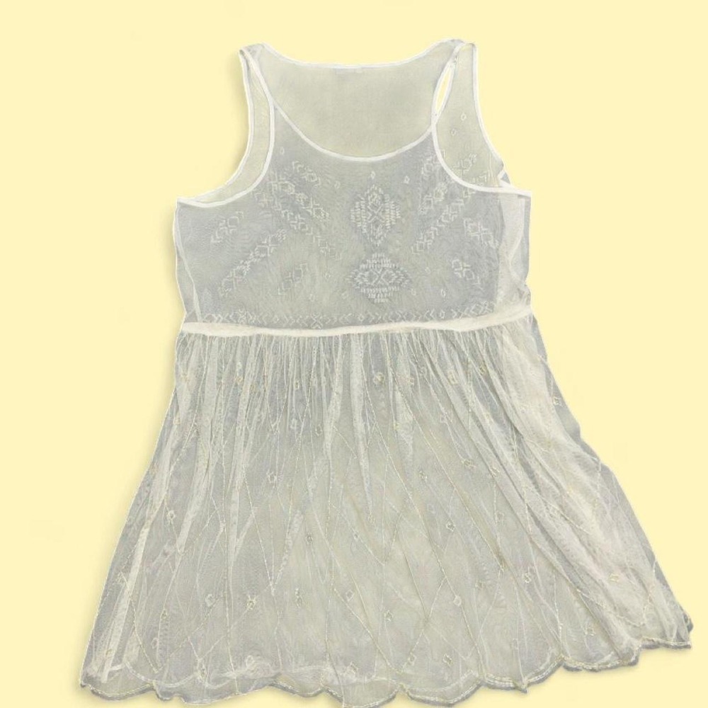 Sheer Mini Dress XXL Mesh Beaded Fairy Babydoll ethereal lingerie cowgirl boho